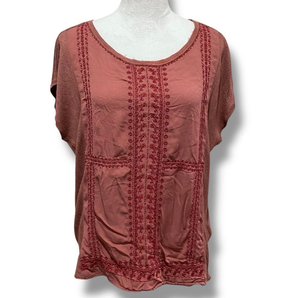 Lucky Brand Top Size Extra Small / Small Sleeveless Brick Red Embroidered Shirt